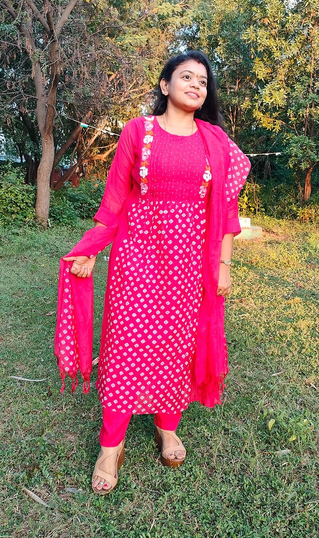 Premium mulchanderi 3 piece A-line kurthi set