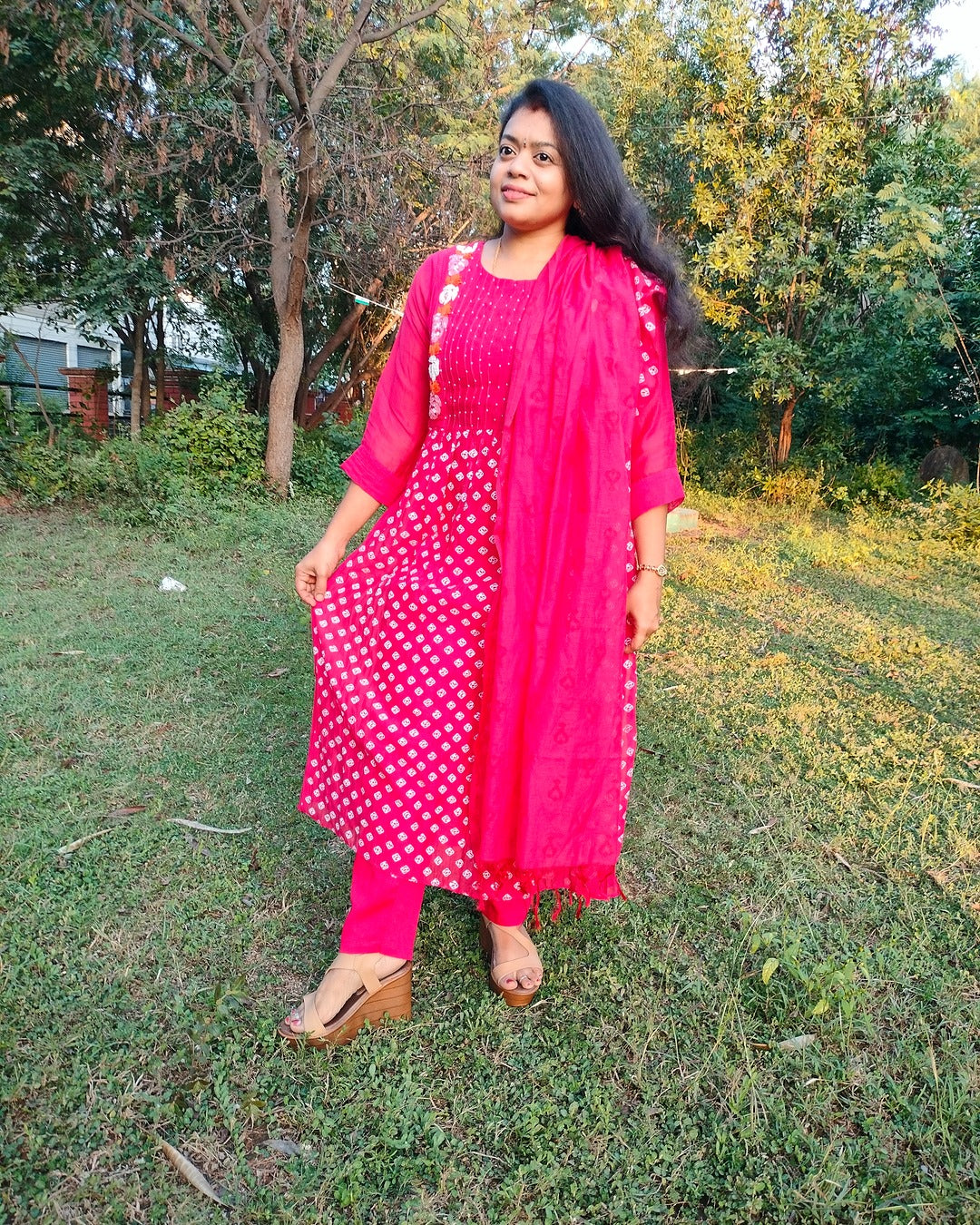 Premium mulchanderi 3 piece A-line kurthi set