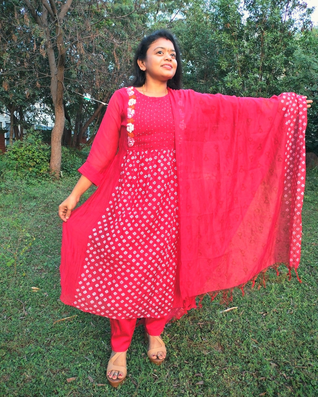 Premium mulchanderi 3 piece A-line kurthi set