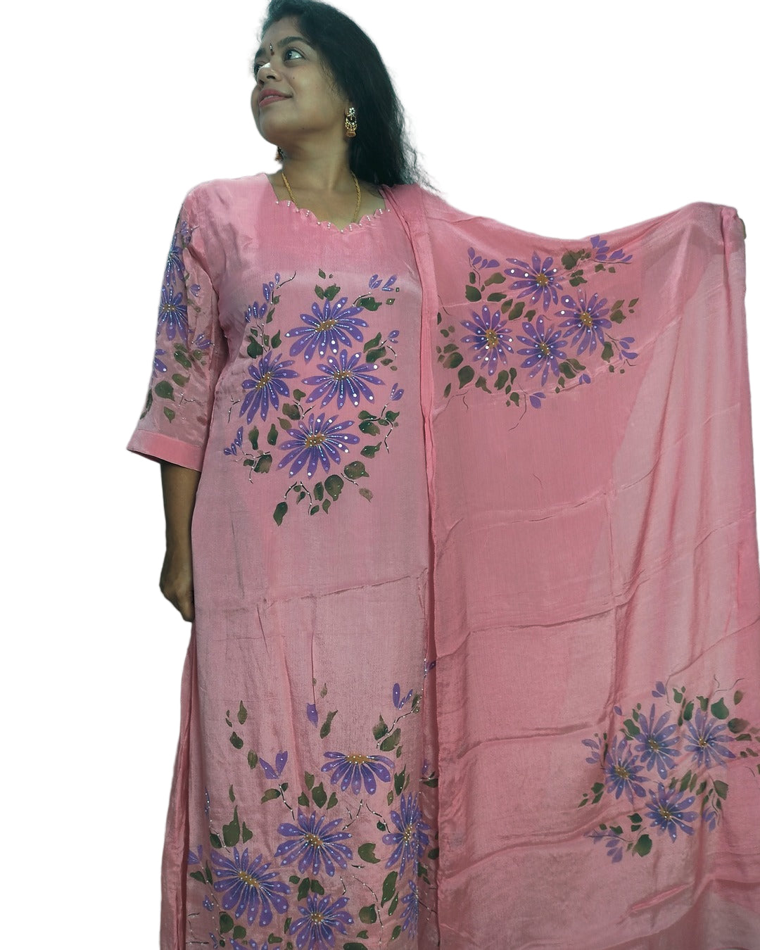 Pure Chinon 3 piece A-line kurthi set