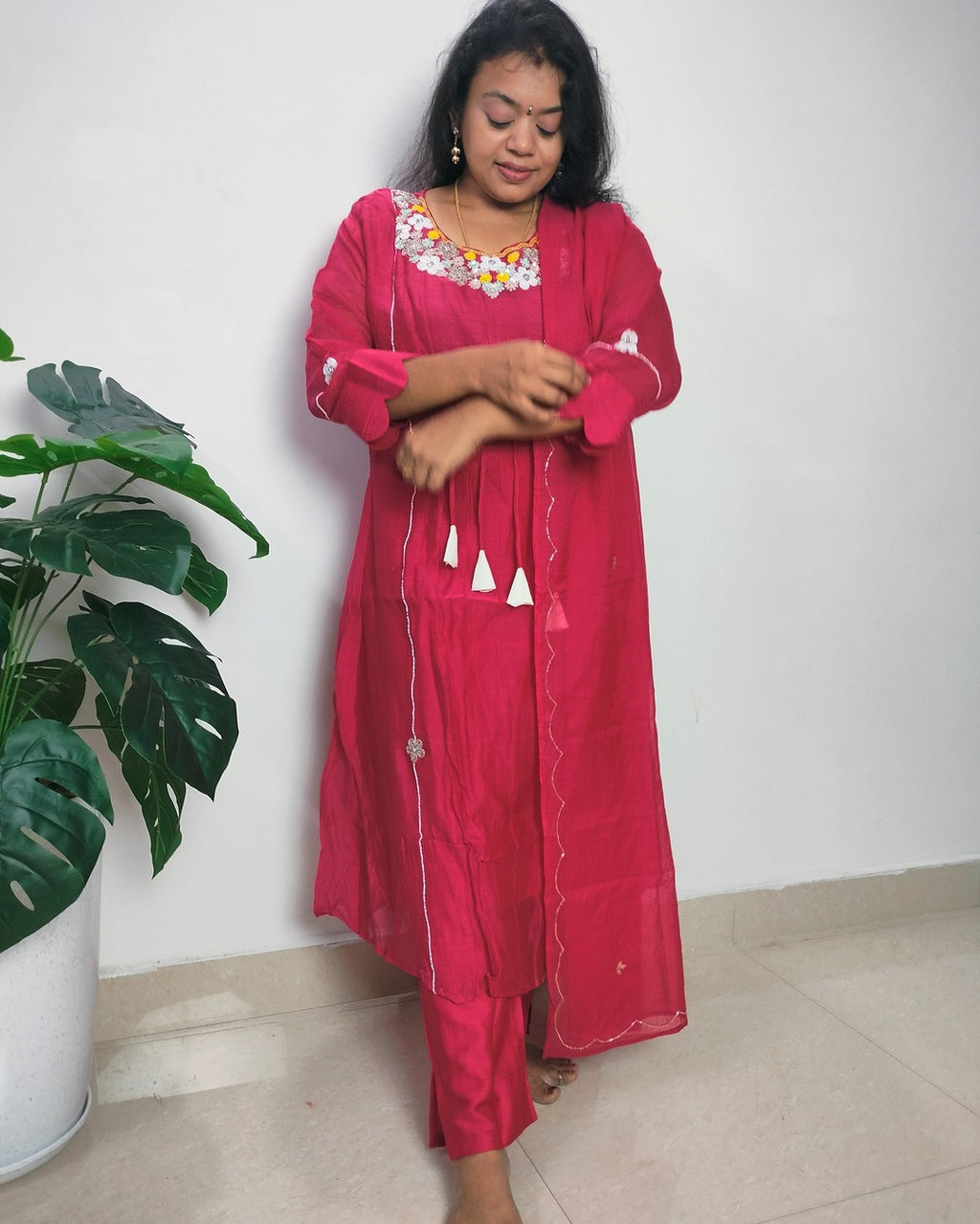 Premium mulchanderi 3 piece A-line kurthi set