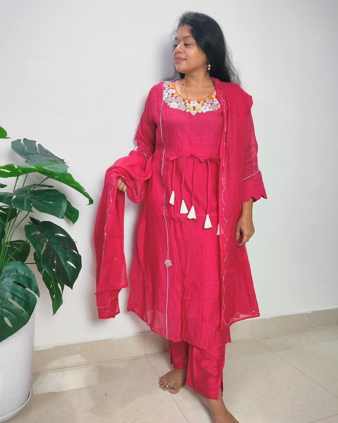 Premium mulchanderi 3 piece A-line kurthi set