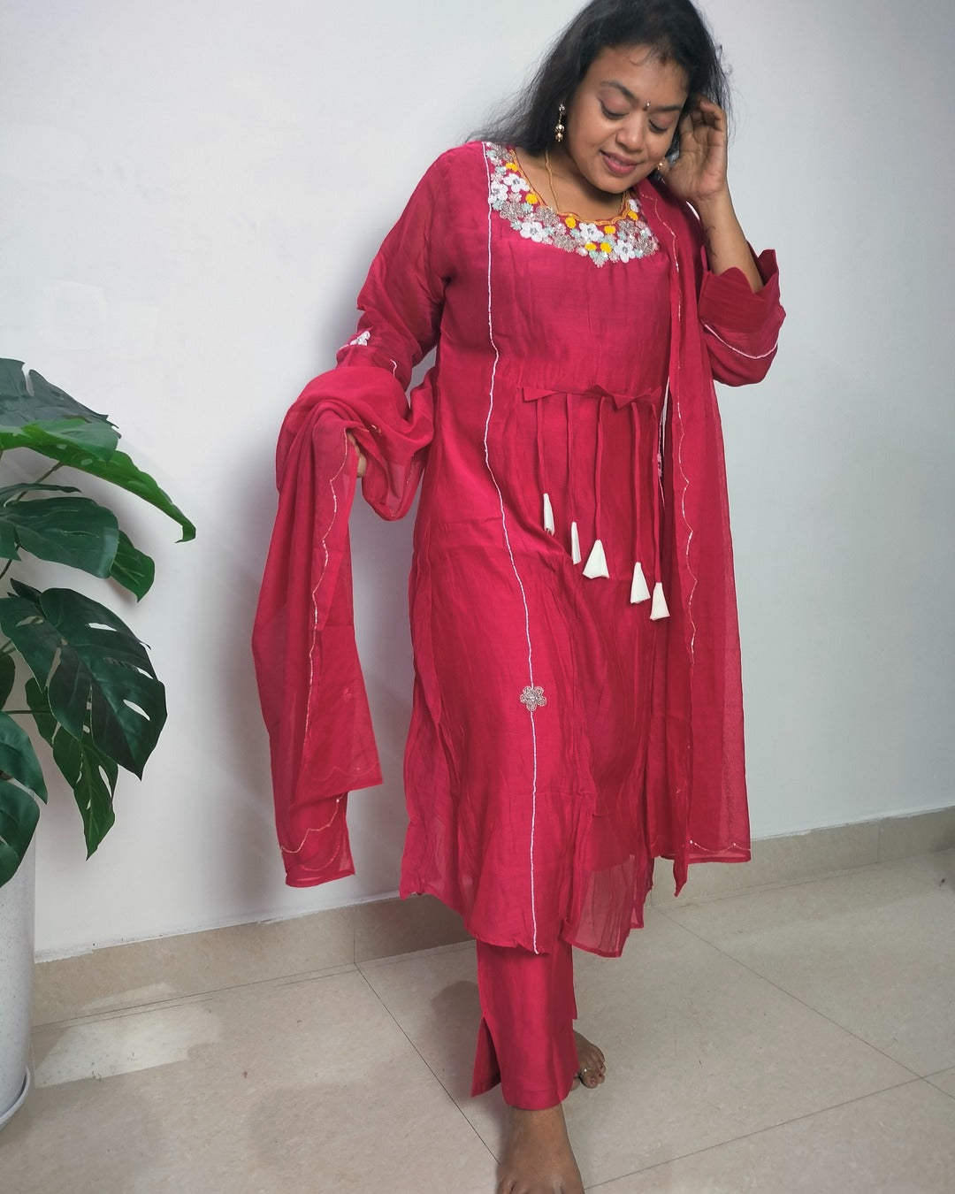 Premium mulchanderi 3 piece A-line kurthi set