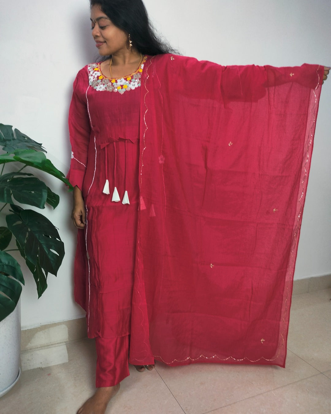 Premium mulchanderi 3 piece A-line kurthi set