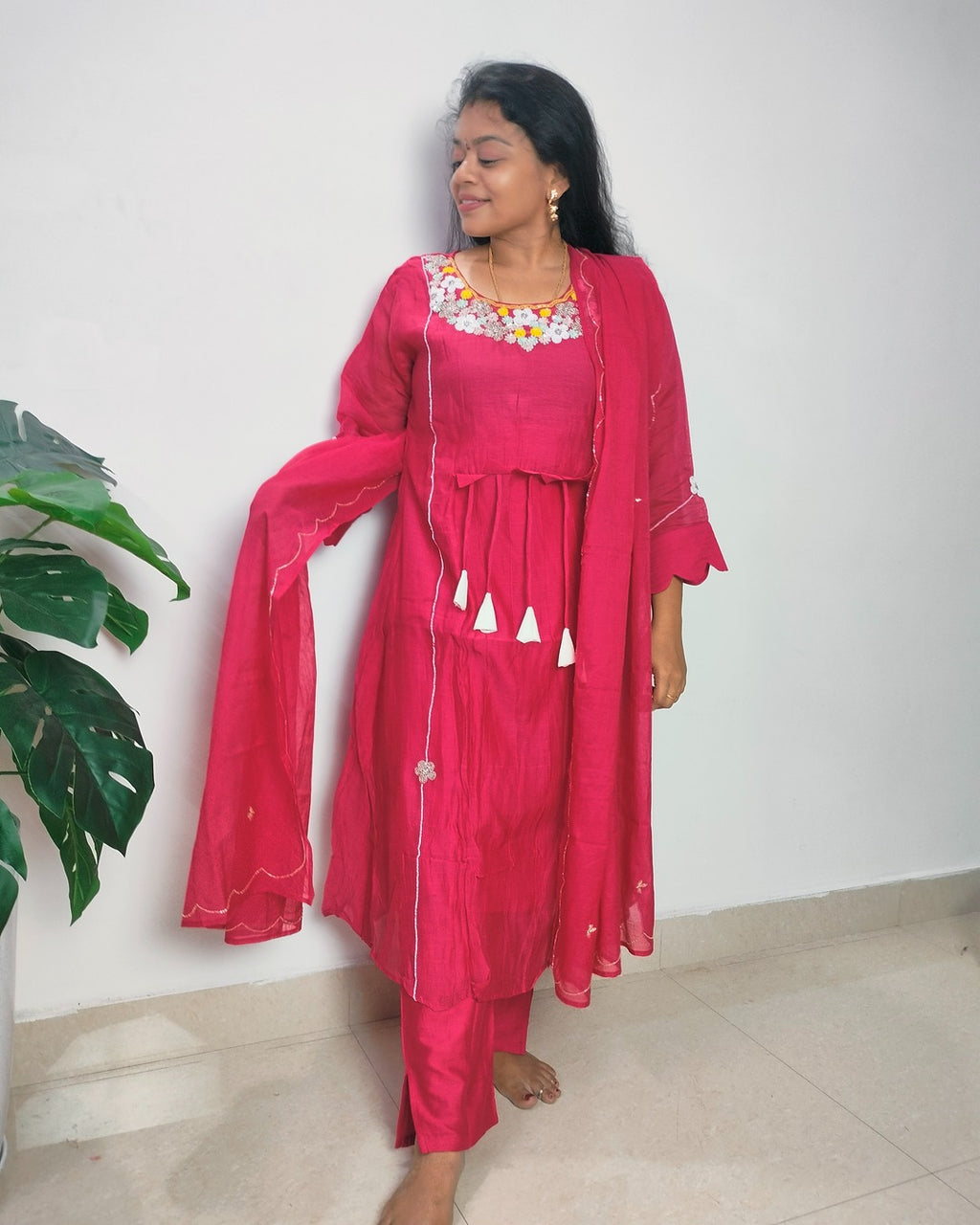 Premium mulchanderi 3 piece A-line kurthi set