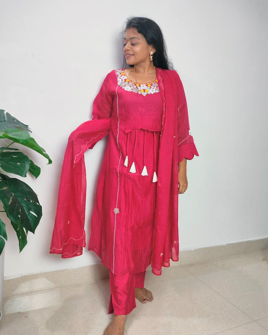 Premium mulchanderi 3 piece A-line kurthi set