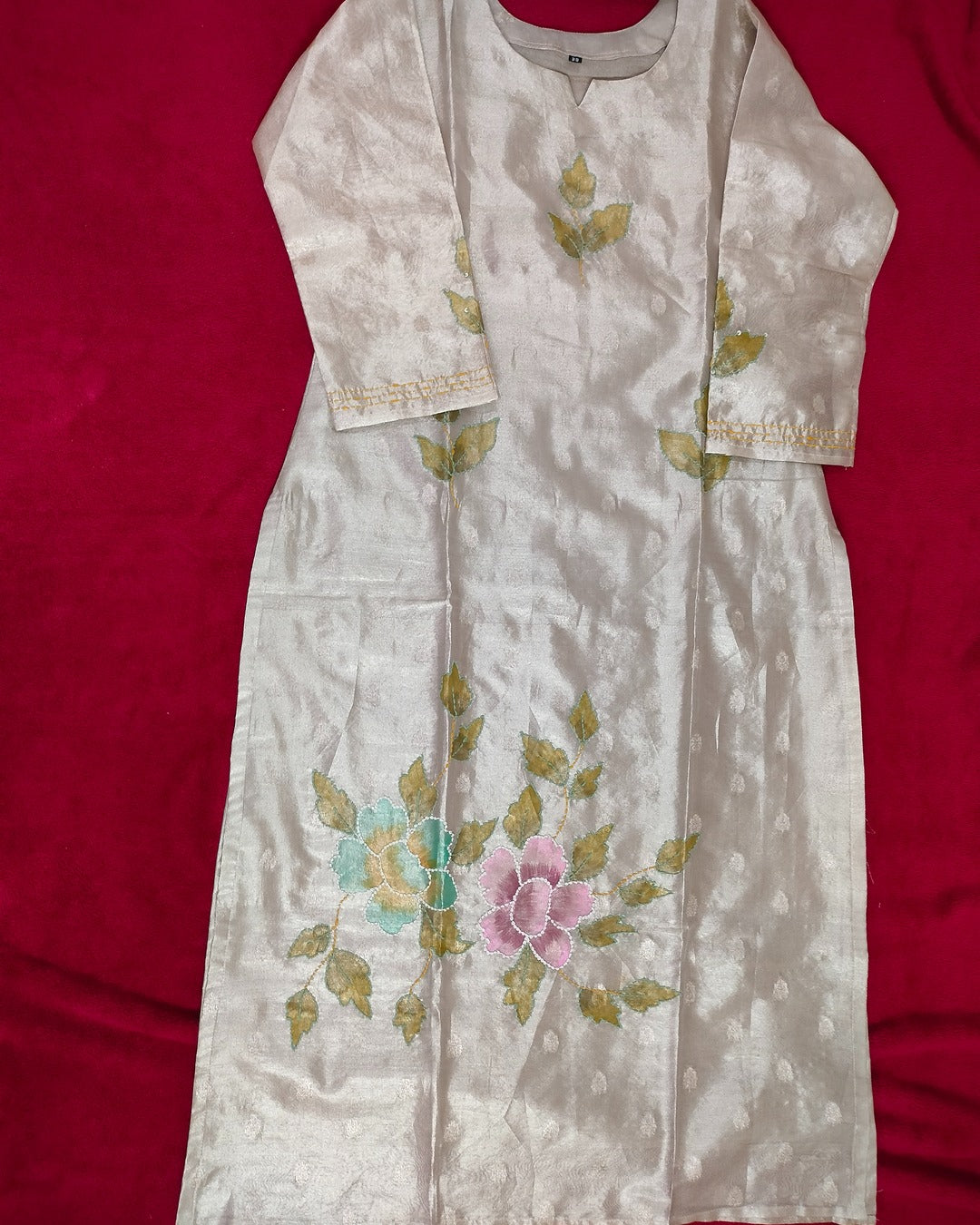 Tissue straight cut 3-piece kurti set