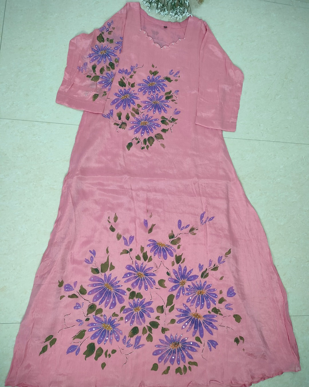 Pure Chinon 3 piece A-line kurthi set