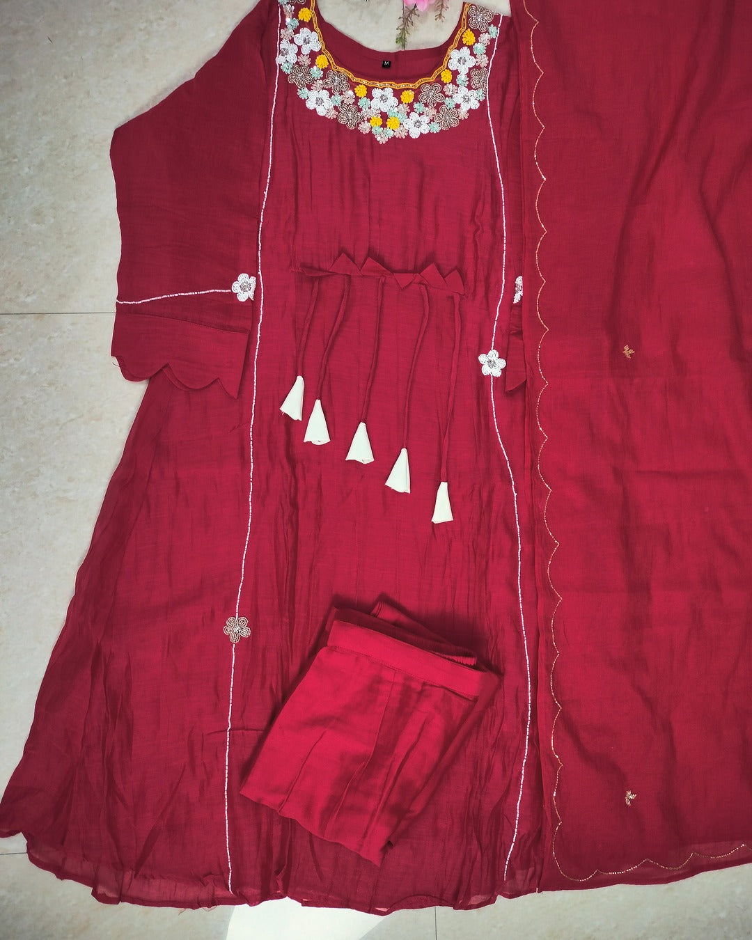 Premium mulchanderi 3 piece A-line kurthi set