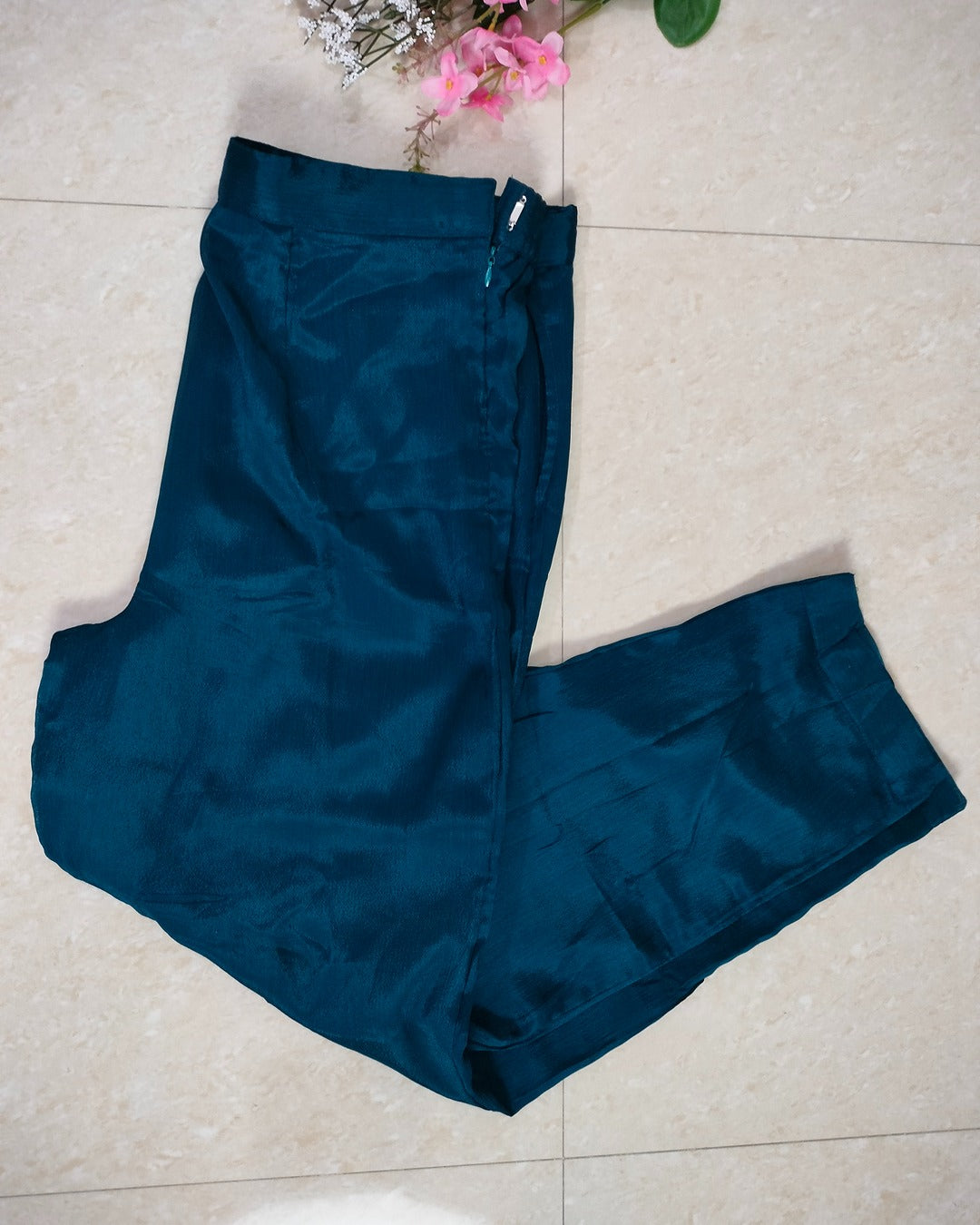 Teal color pure Chinon 3 piece Anarkali suit set