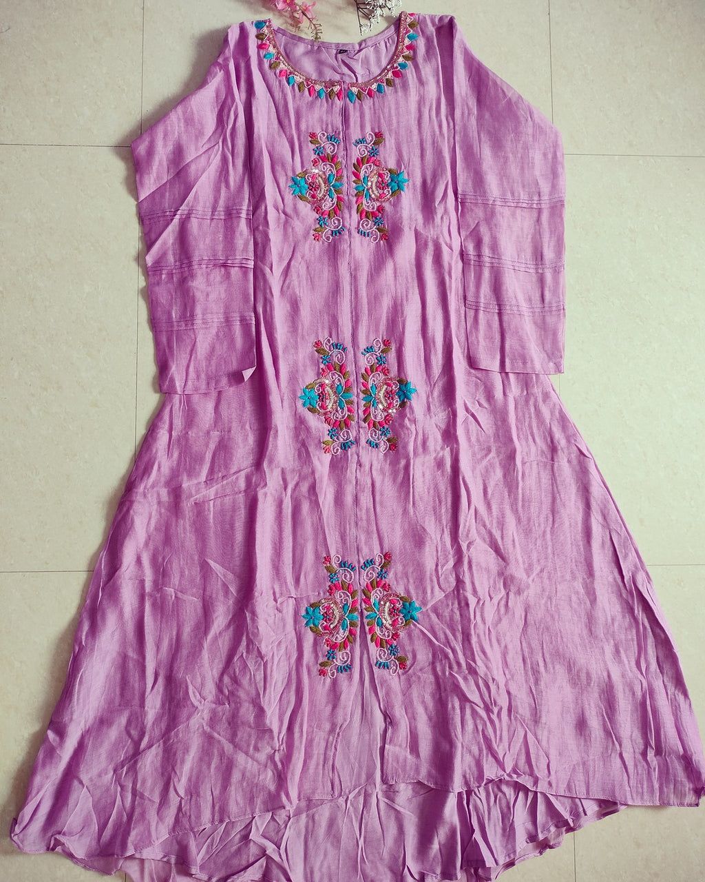 Lilac colour premium mulchanderi 2 piece suit set