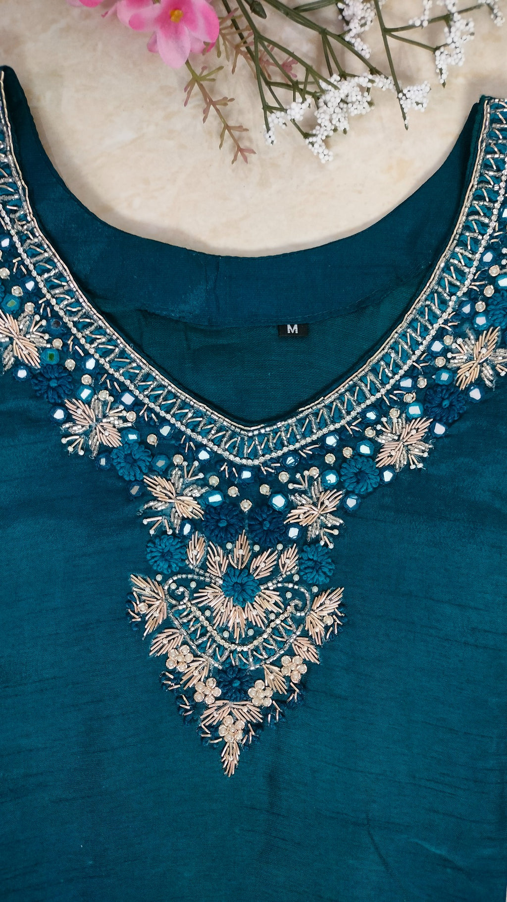 Teal dola silk straight cut 3 piece suit set