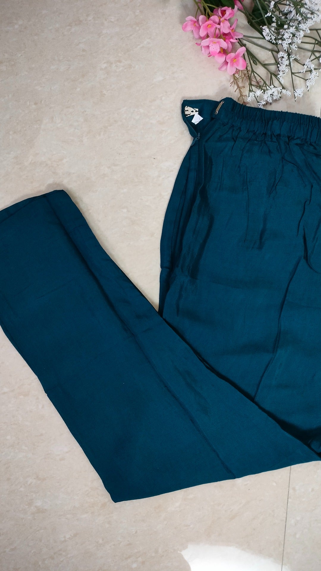 Teal dola silk straight cut 3 piece suit set