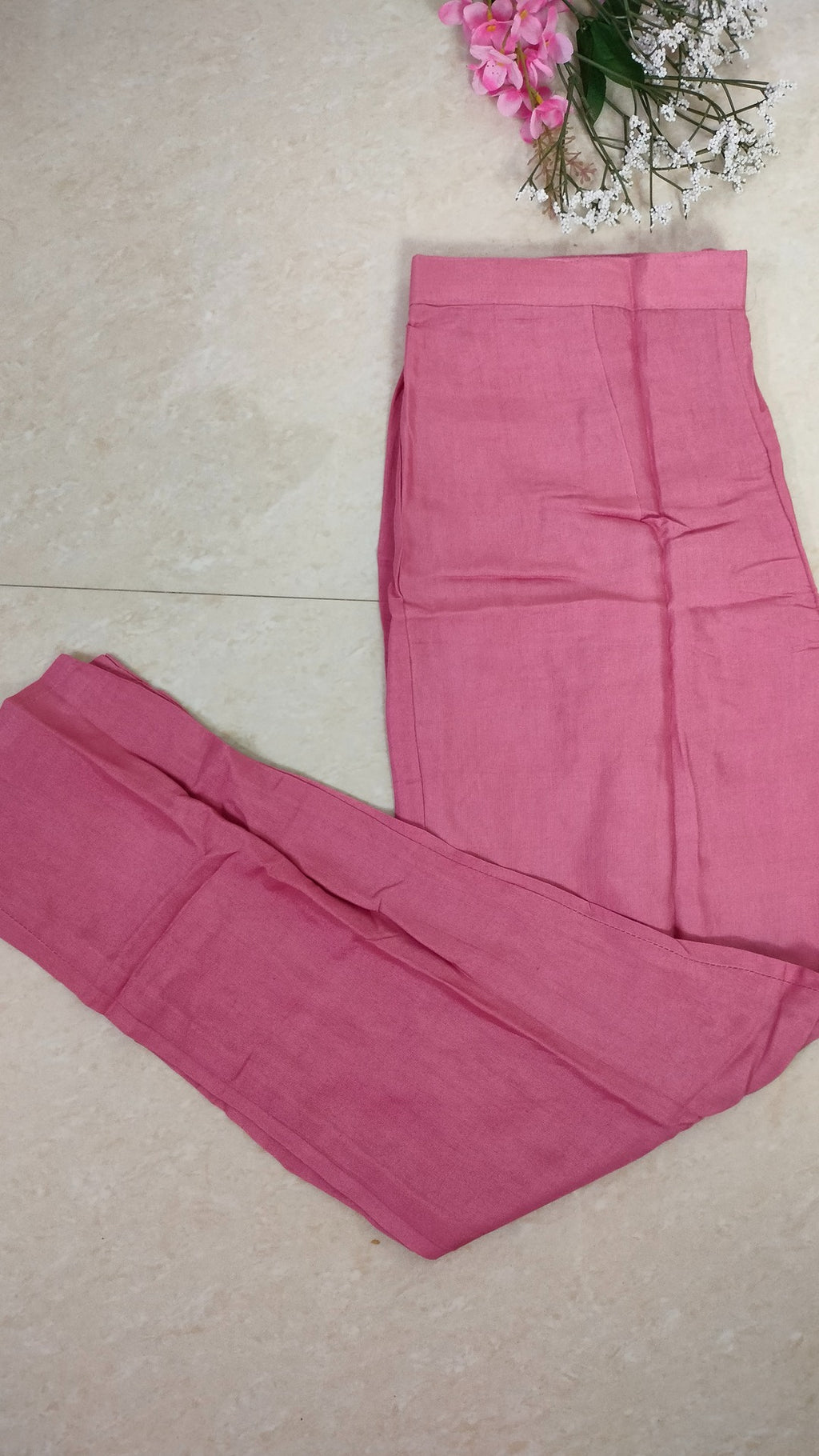 Onion pink color viscose chanderi 3 piece A-line kurthi set