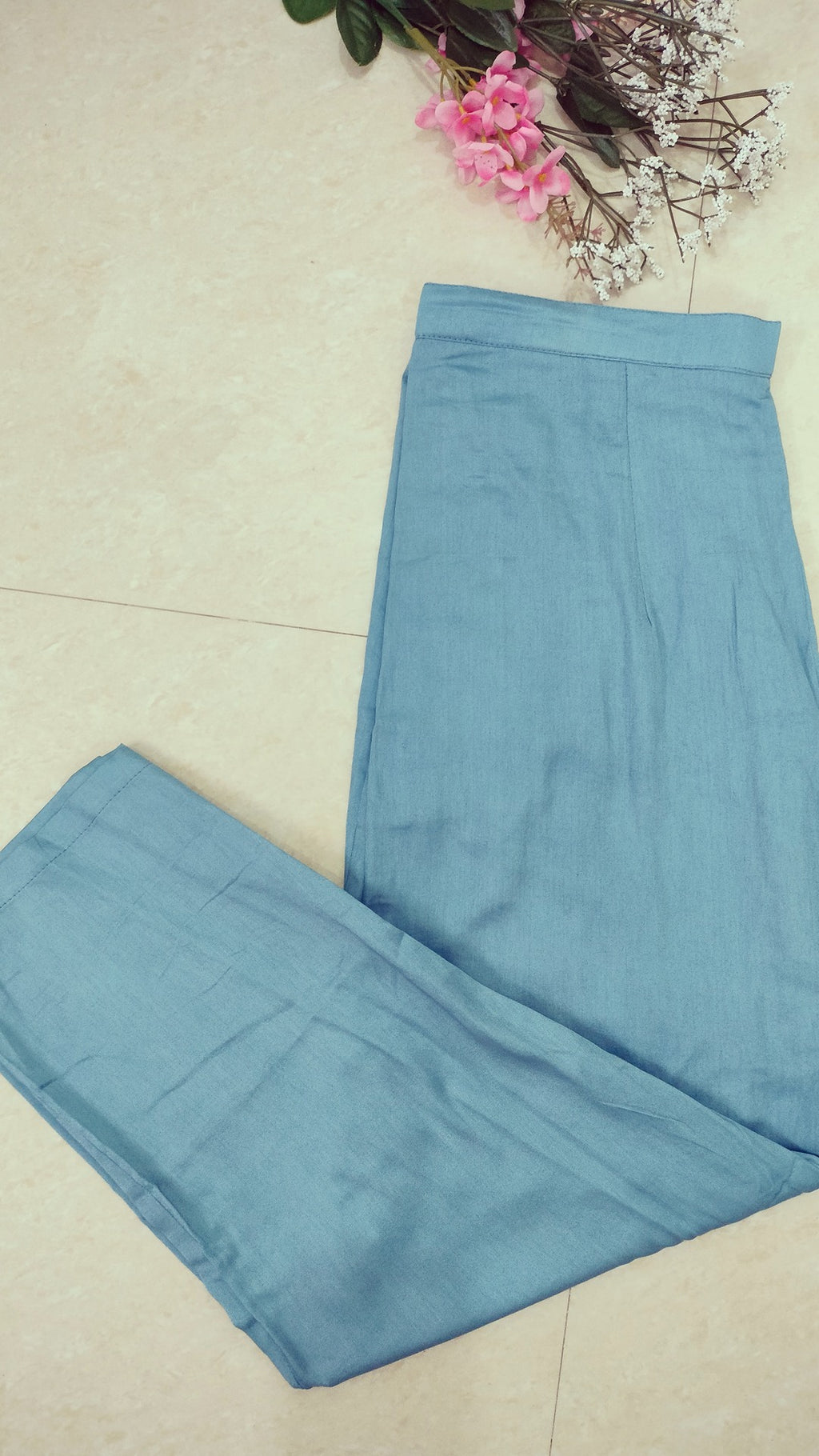 Mulchanderi sky blue color 3 piece A-line kurthi set