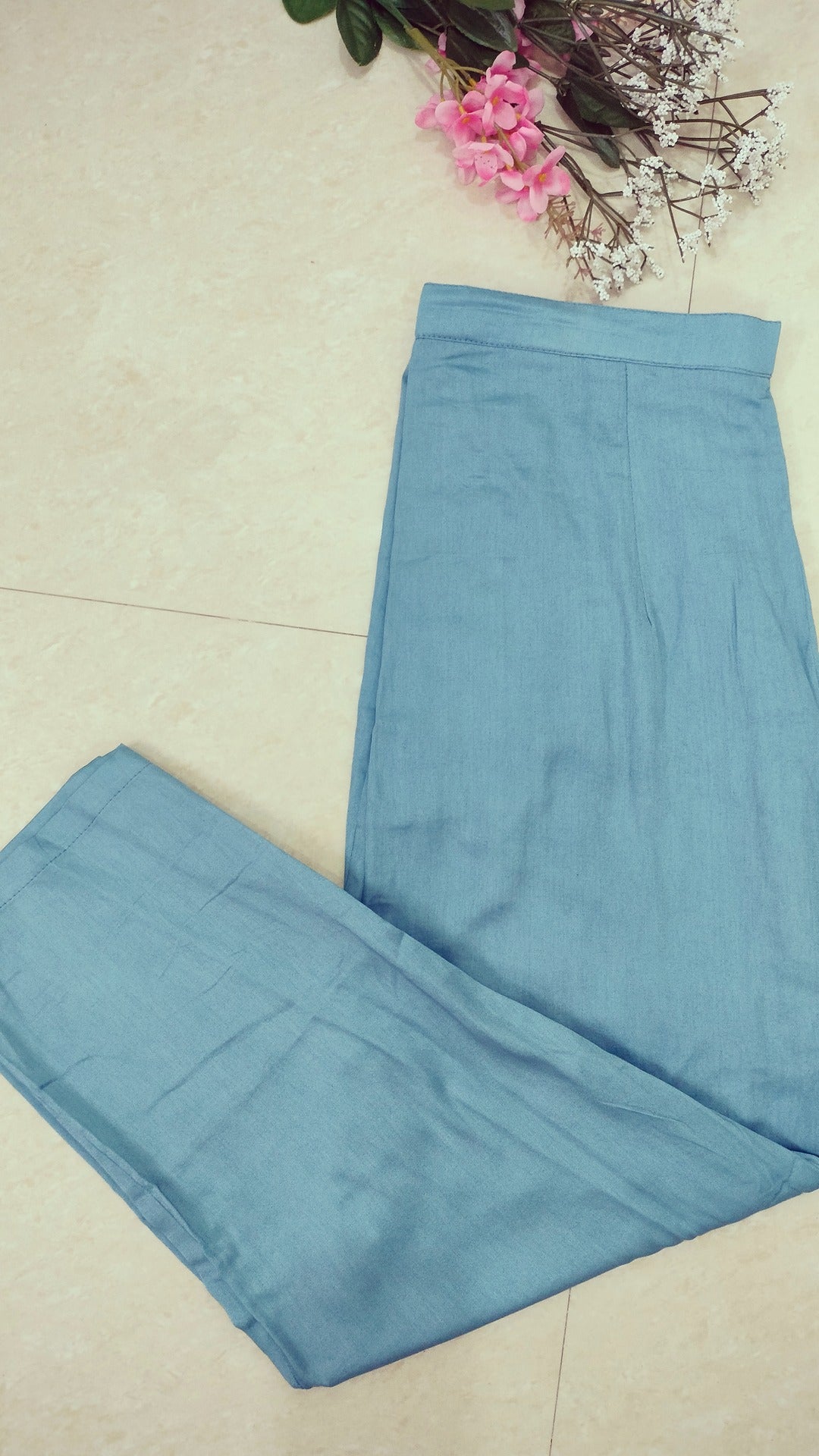 Mulchanderi sky blue color 3 piece A-line kurthi set