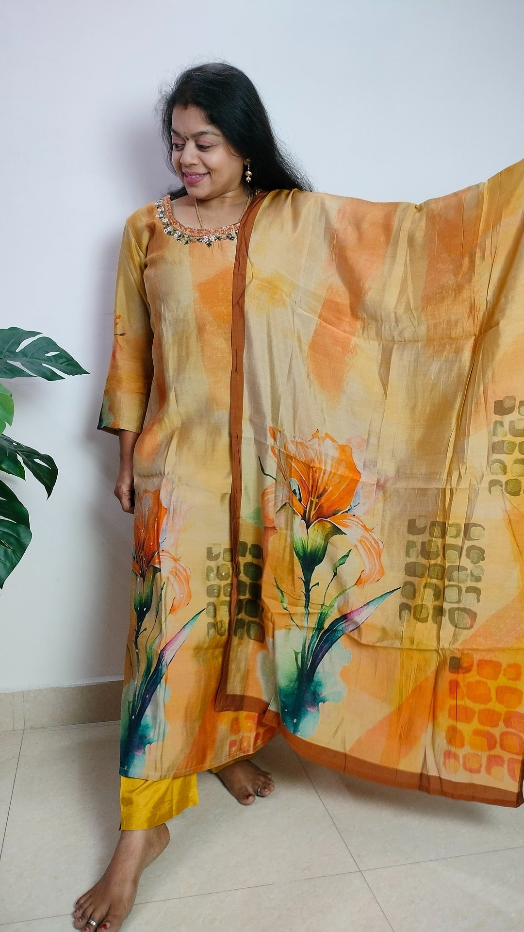 Muslin printed straight cut suit set