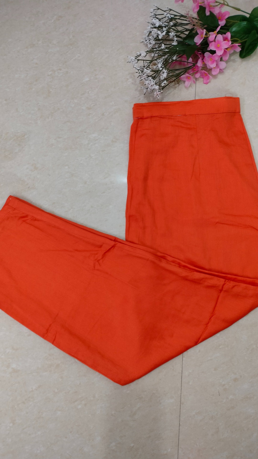 Mulchanderi Orange color 3 piece A-line kurthi set