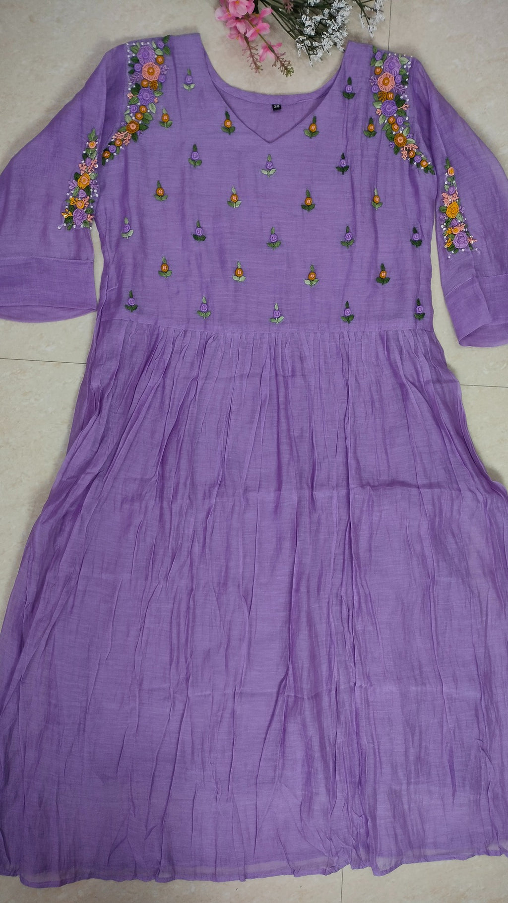 Mulchanderi lilac color 3 piece kurthi set