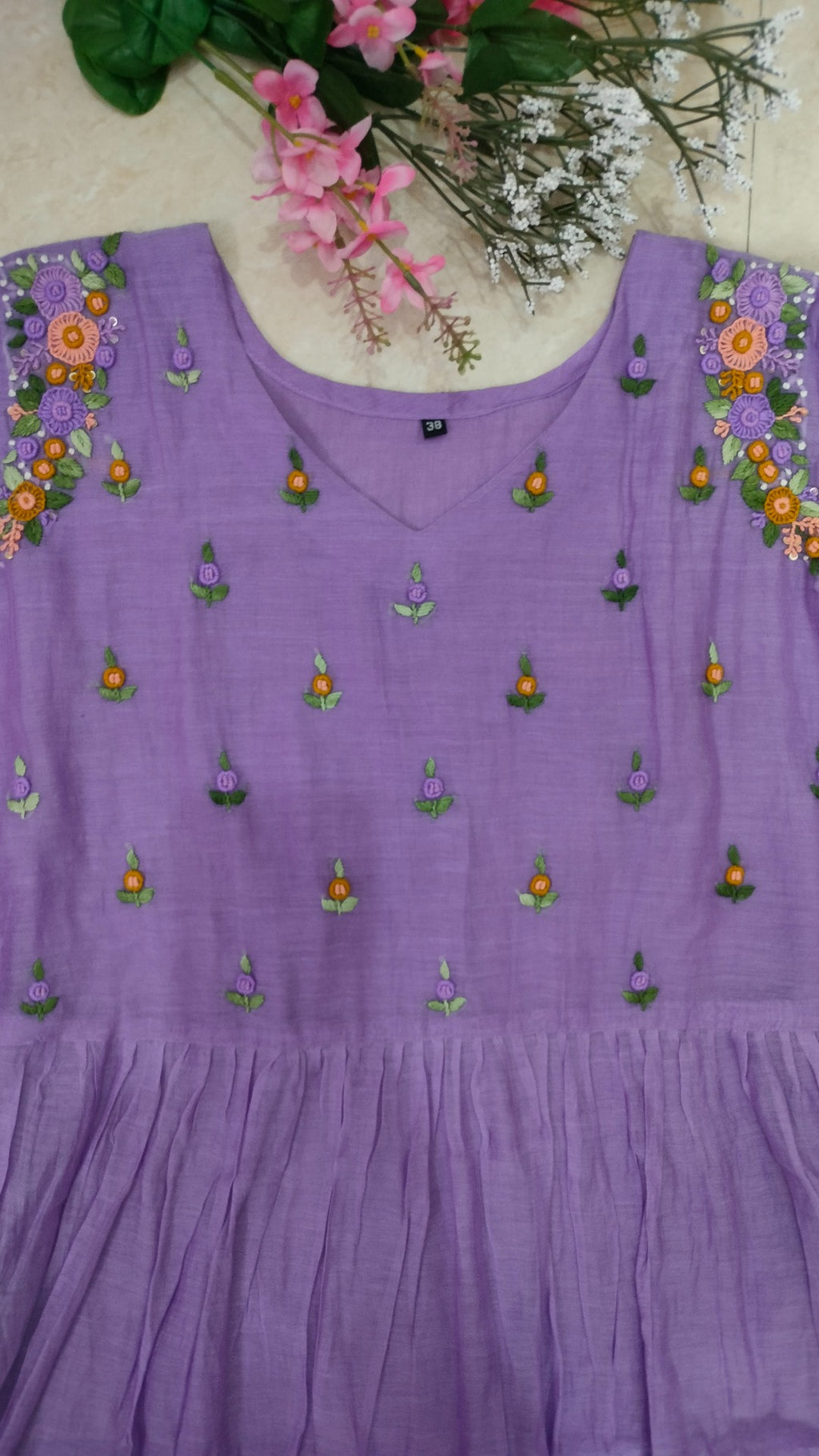 Mulchanderi lilac color 3 piece kurthi set