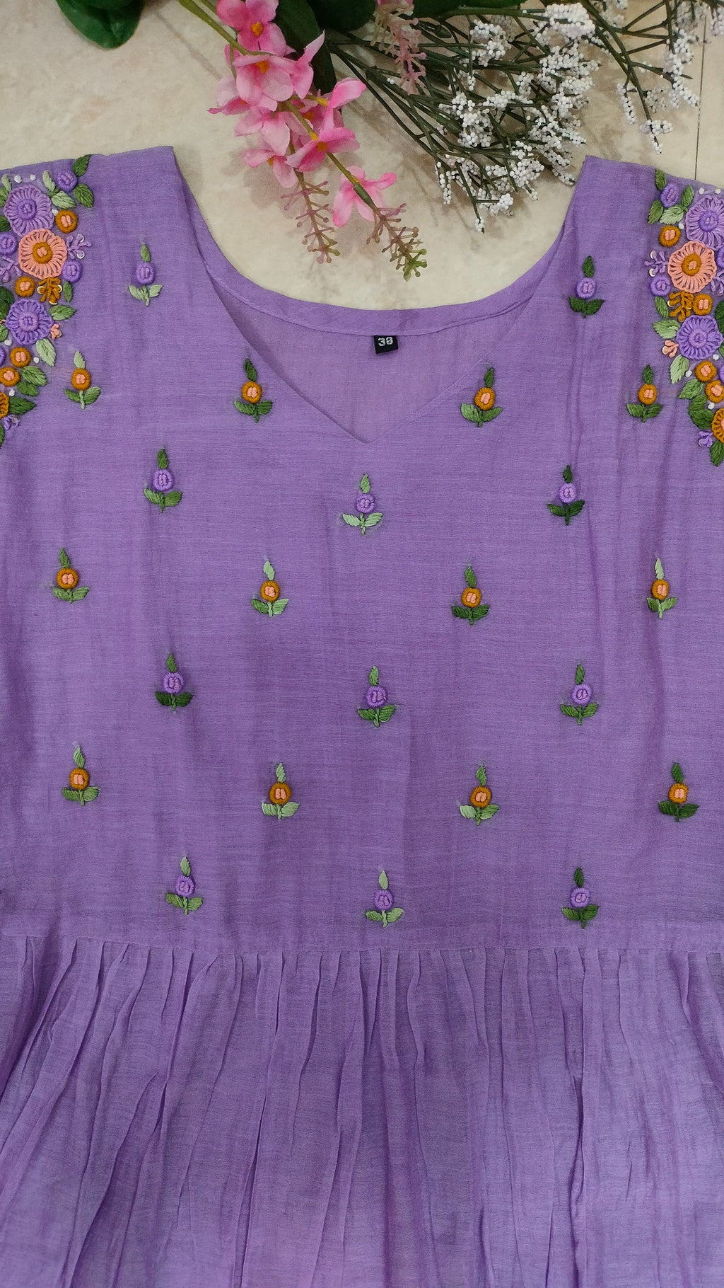 Mulchanderi lilac color 3 piece kurthi set