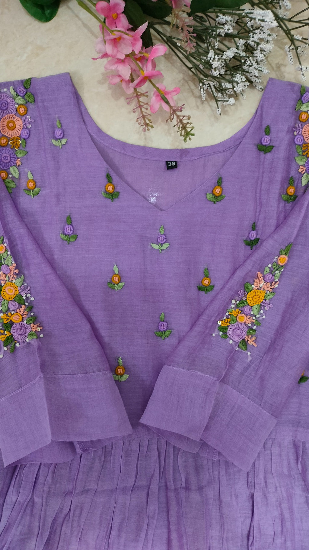 Mulchanderi lilac color 3 piece kurthi set
