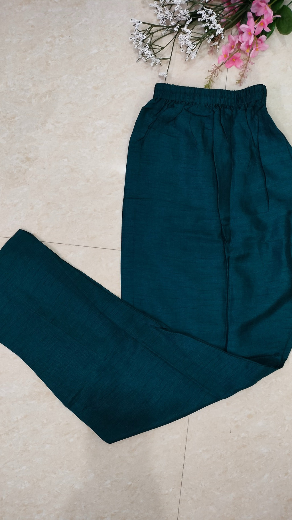 Mulchanderi teal color 3 piece A-line kurthi set