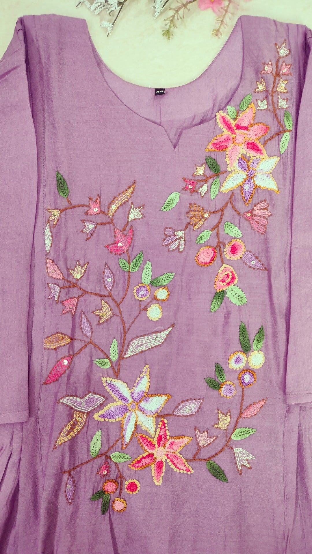 Light Purple viscose chanderi 3 piece A-line kurthi set