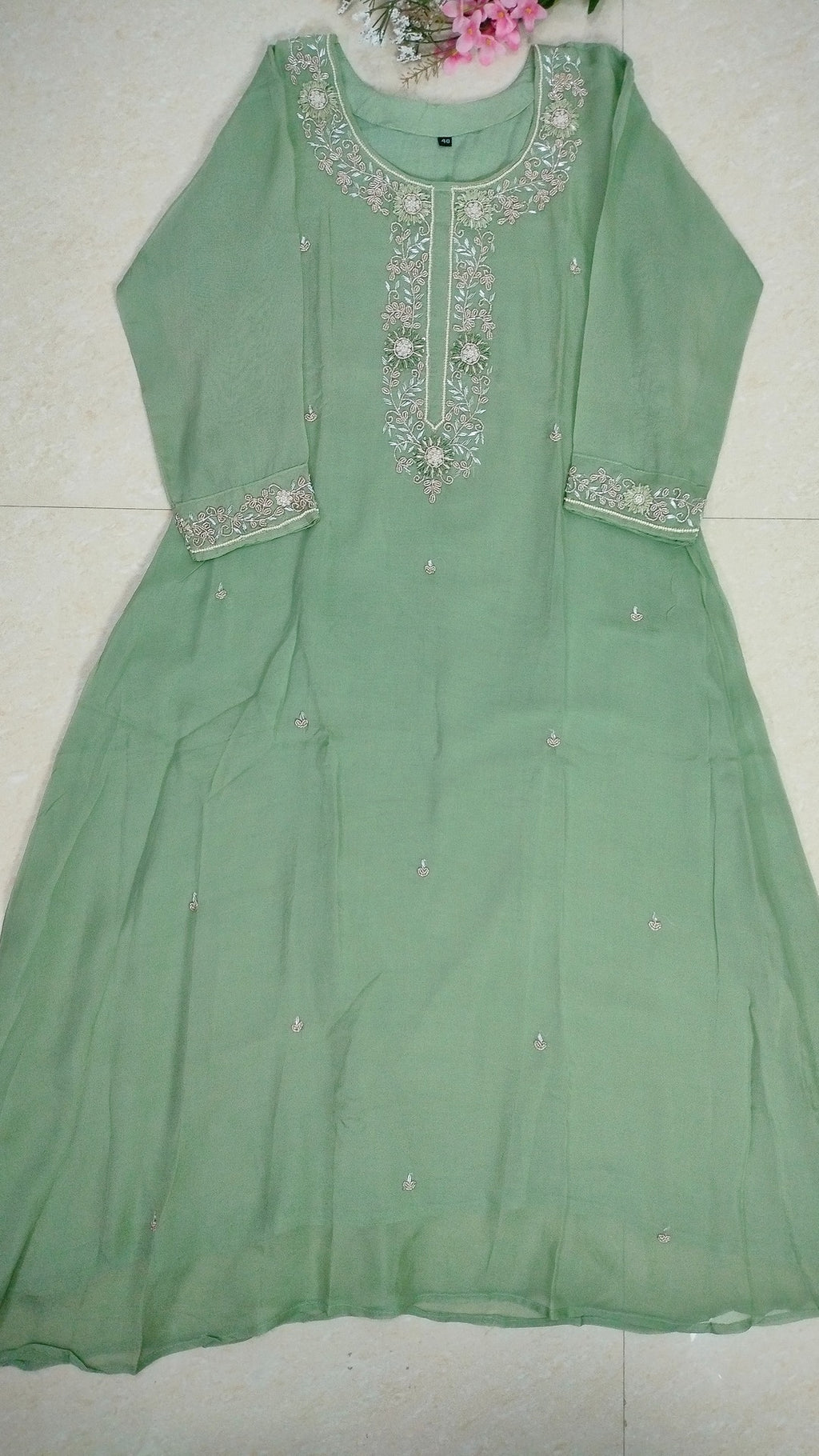 Sage green soft organza A-line 3- piece suit set.