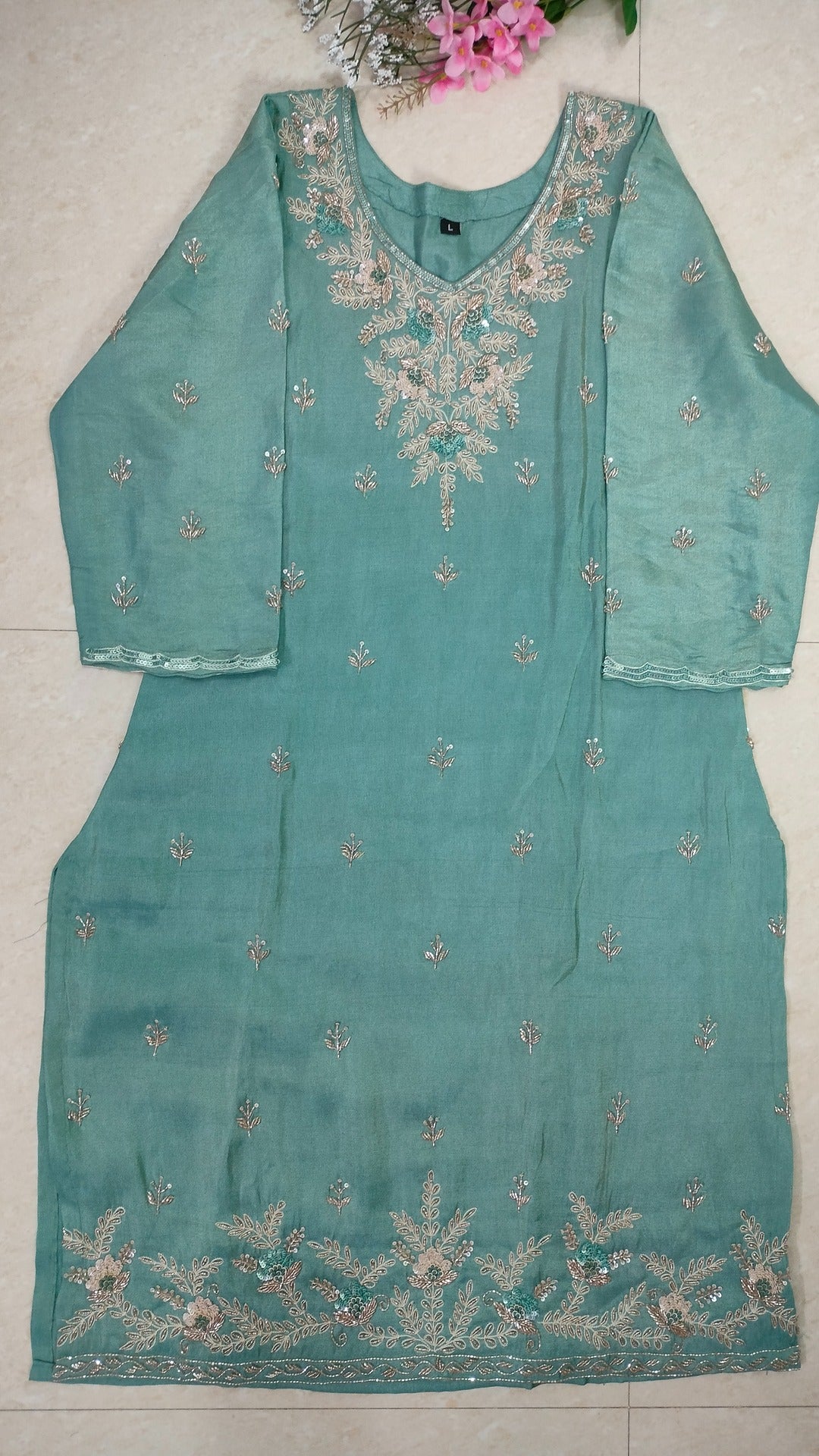 Light bluish green coloured Tissue Sharara set