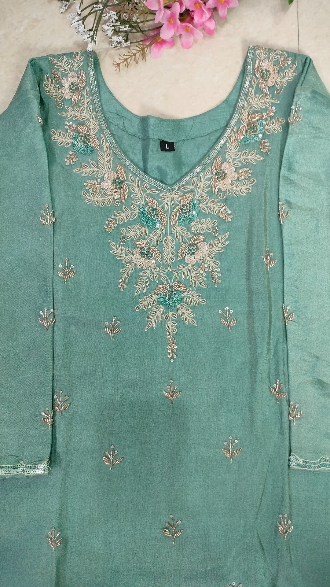 Light bluish green coloured Tissue Sharara set