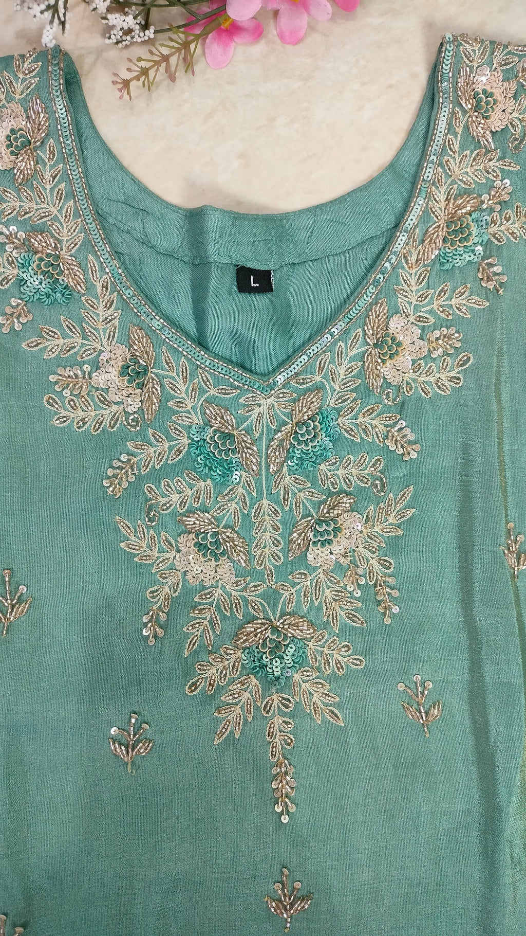 Light bluish green coloured Tissue Sharara set