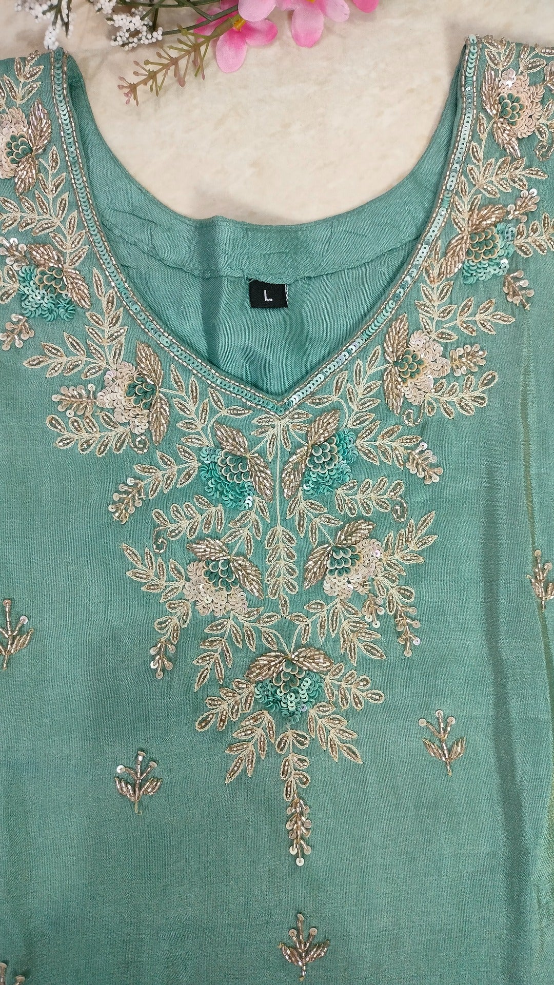 Light bluish green coloured Tissue Sharara set