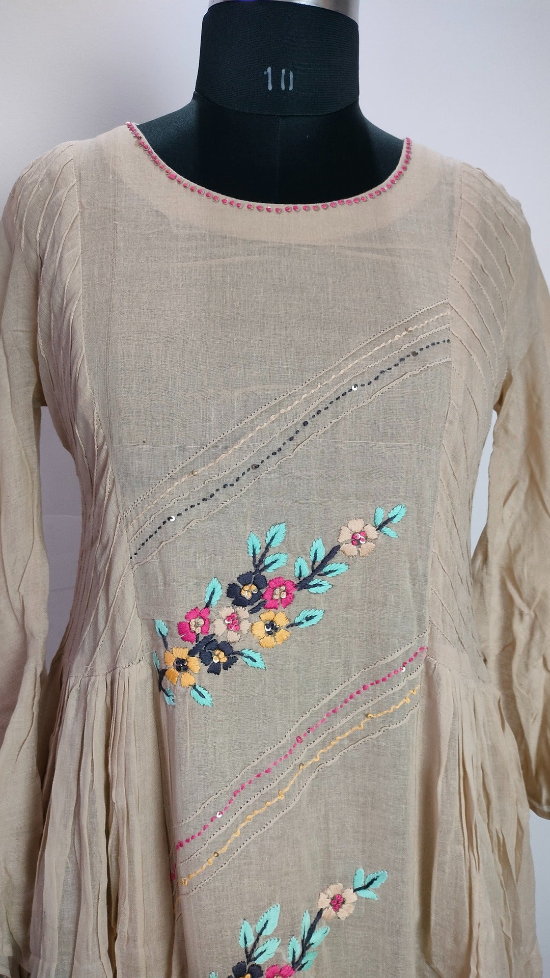 Beige colour Linen long frock with scarf