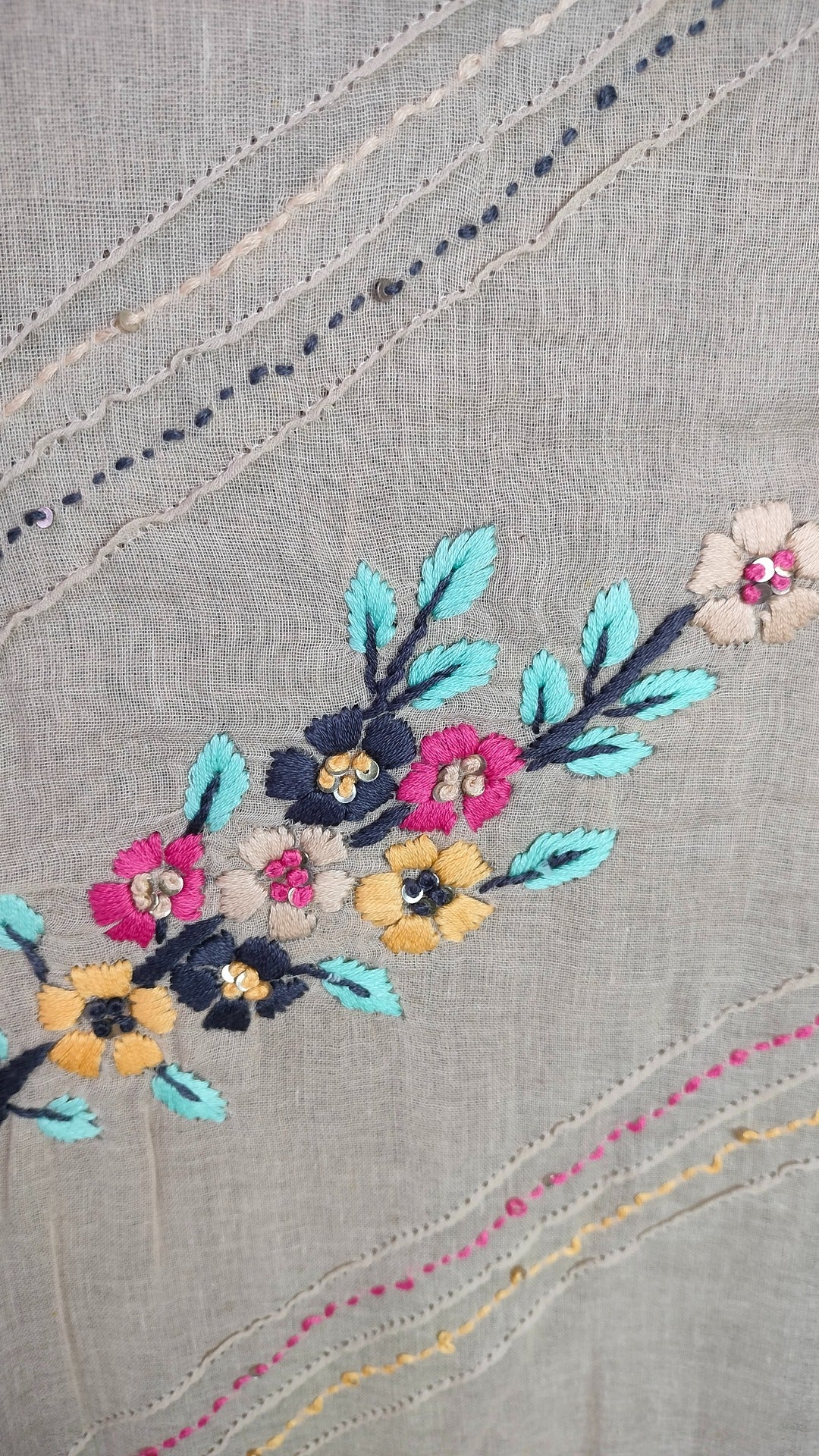 Beige colour Linen long frock with scarf