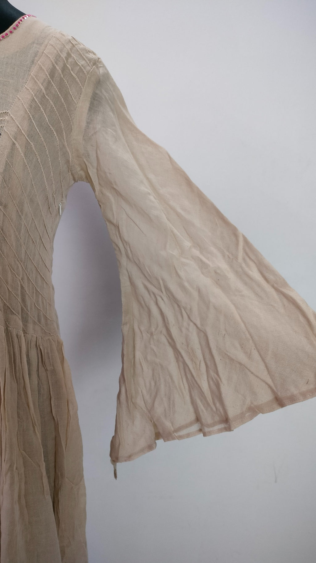 Beige colour Linen long frock with scarf