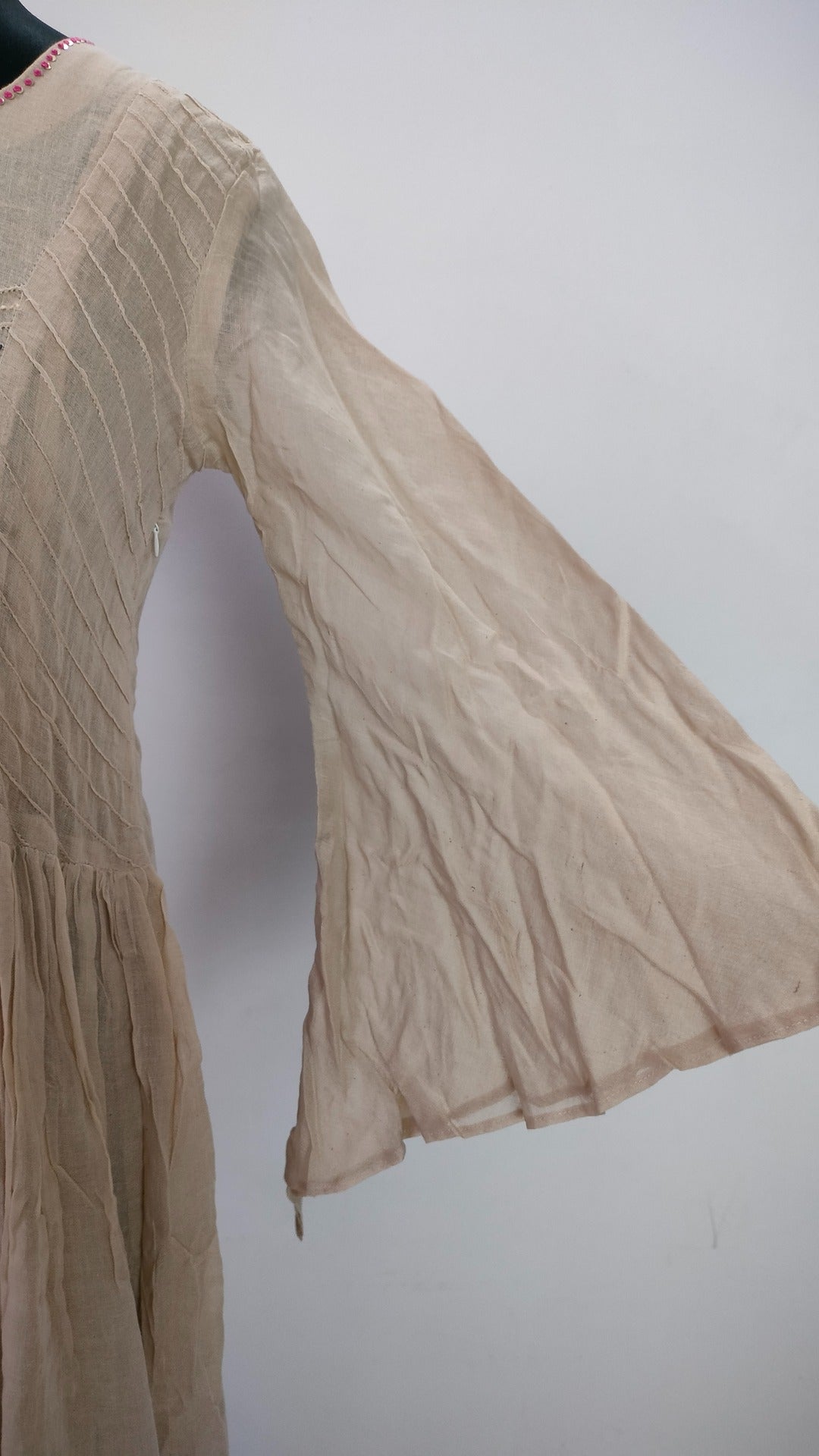 Beige colour Linen long frock with scarf