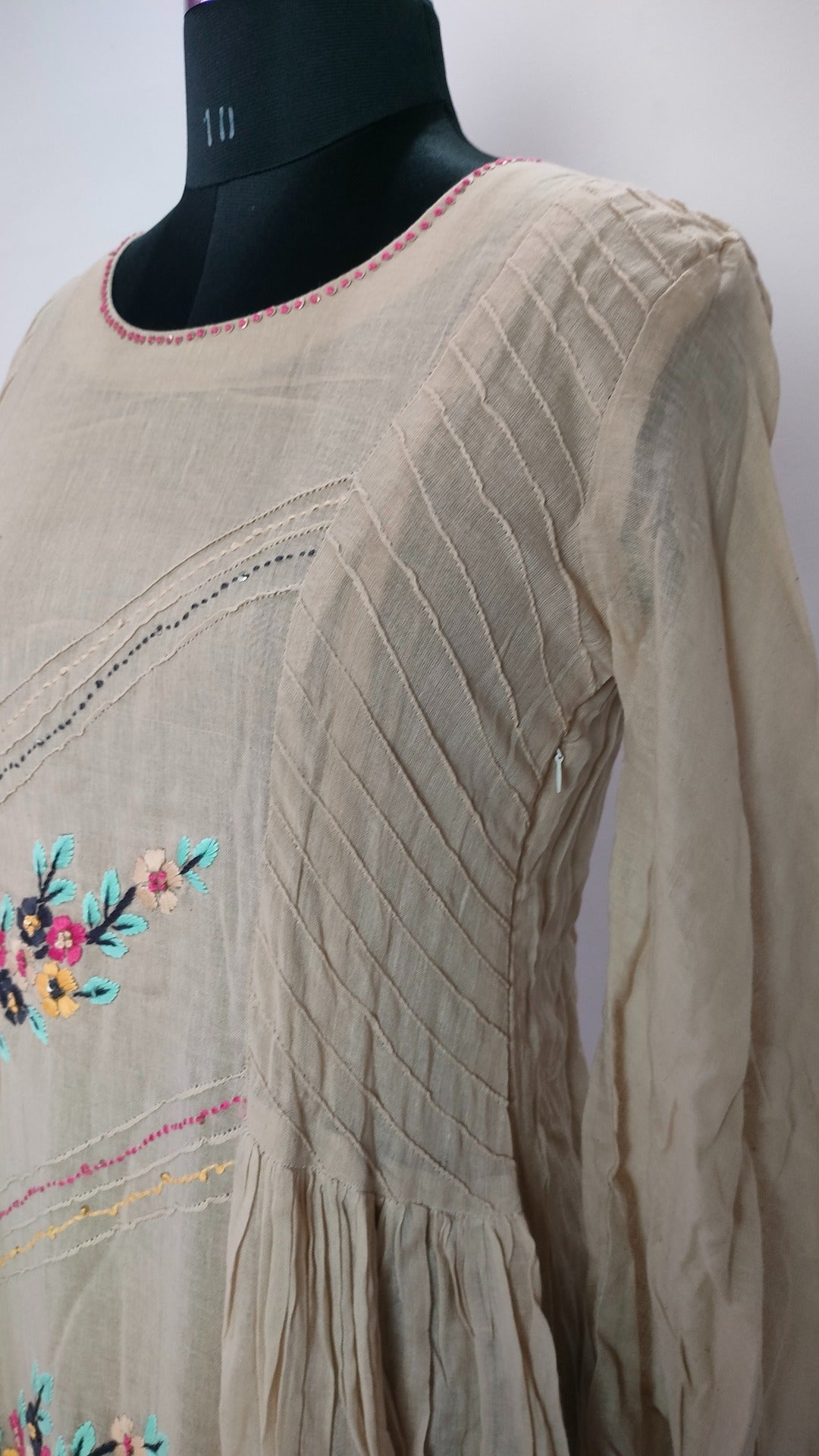 Beige colour Linen long frock with scarf