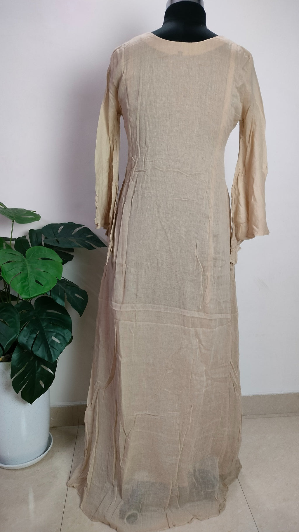 Beige colour Linen long frock with scarf