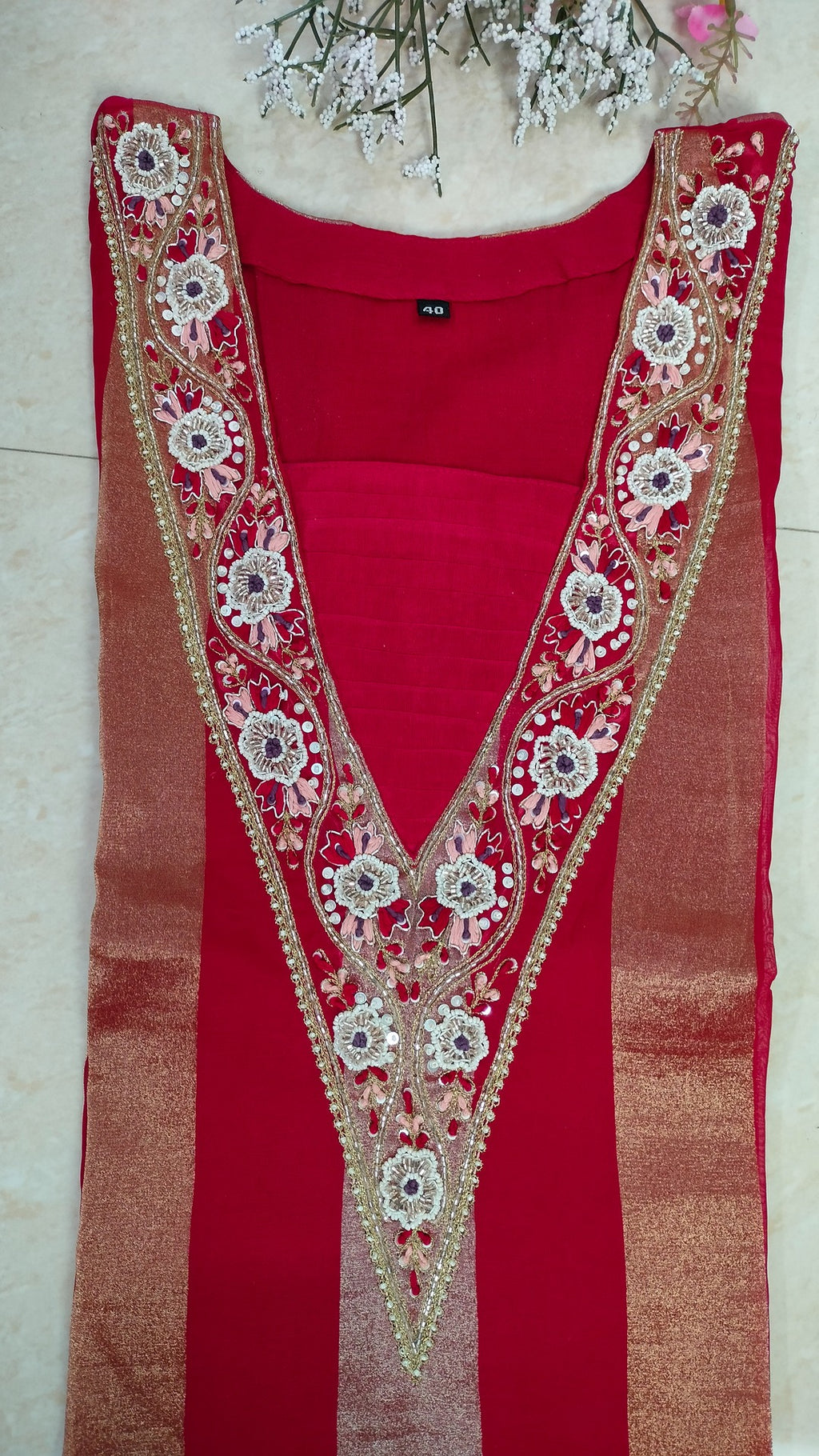 Pure Viscose jari tissue long straight cut 3- piece suit set