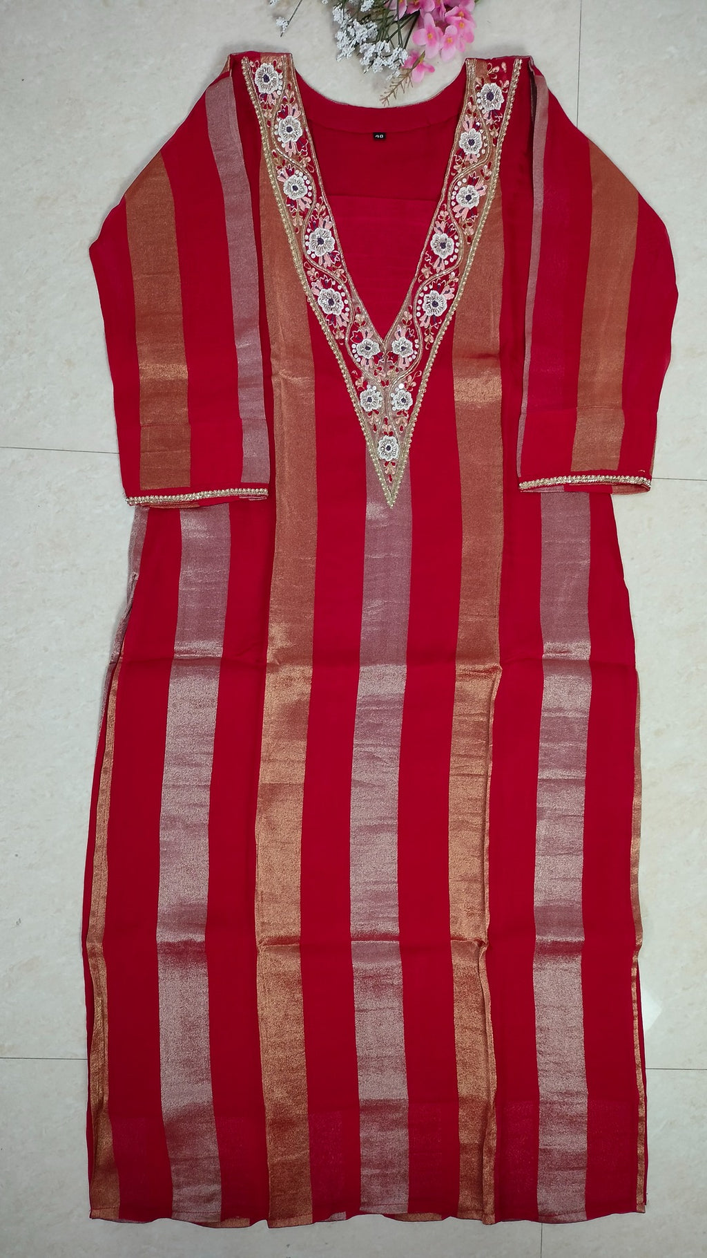 Pure Viscose jari tissue long straight cut 3- piece suit set