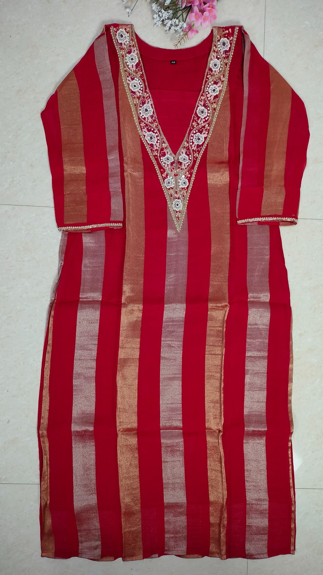 Pure Viscose jari tissue long straight cut 3- piece suit set