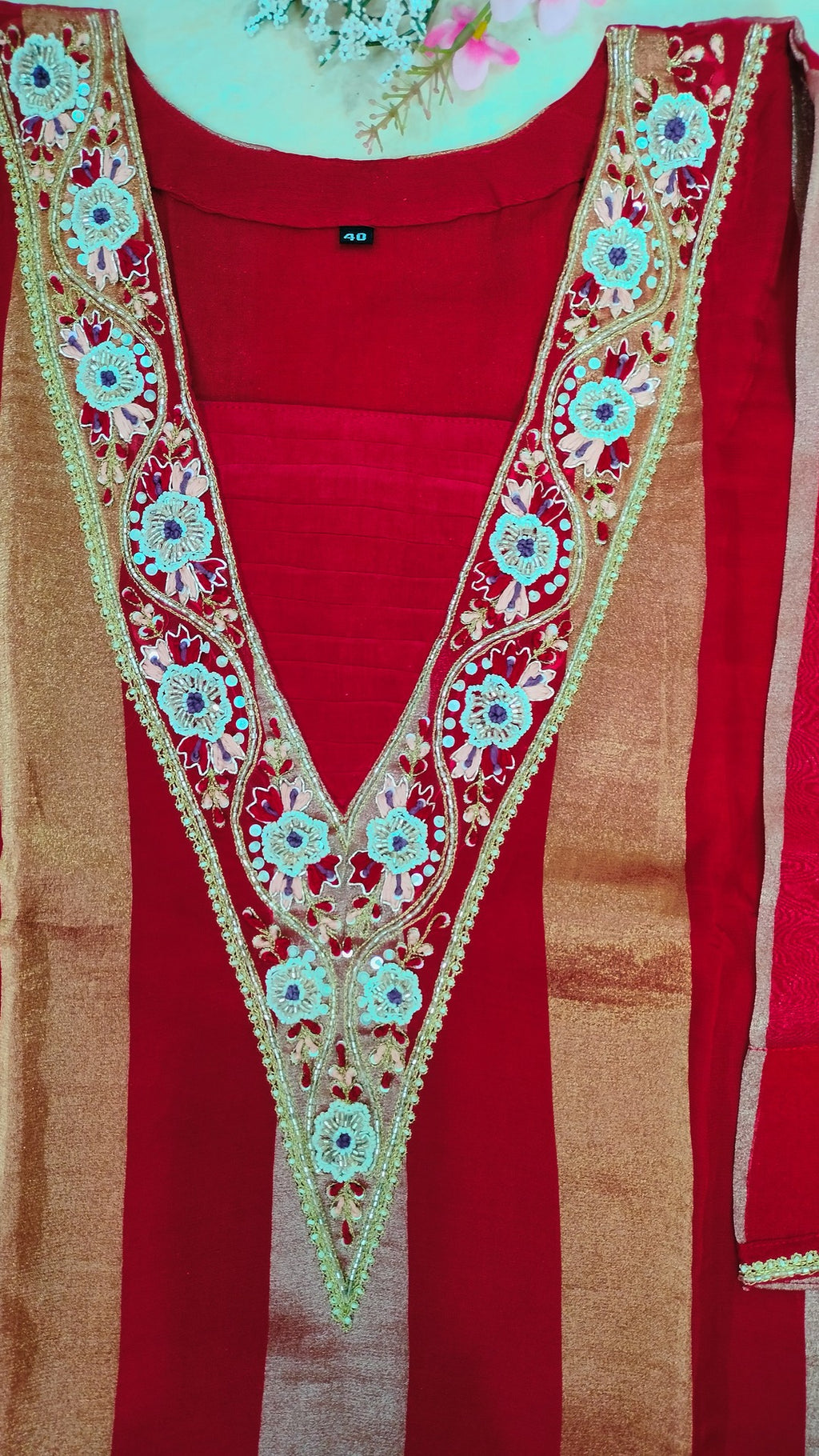 Pure Viscose jari tissue long straight cut 3- piece suit set