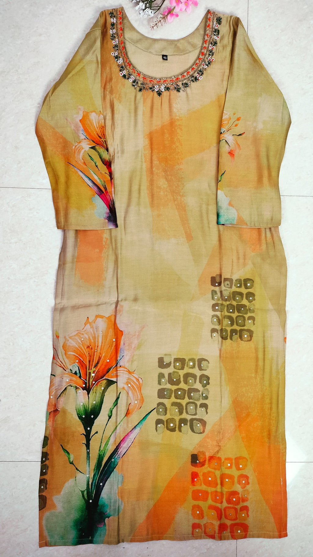 Muslin printed straight cut suit set