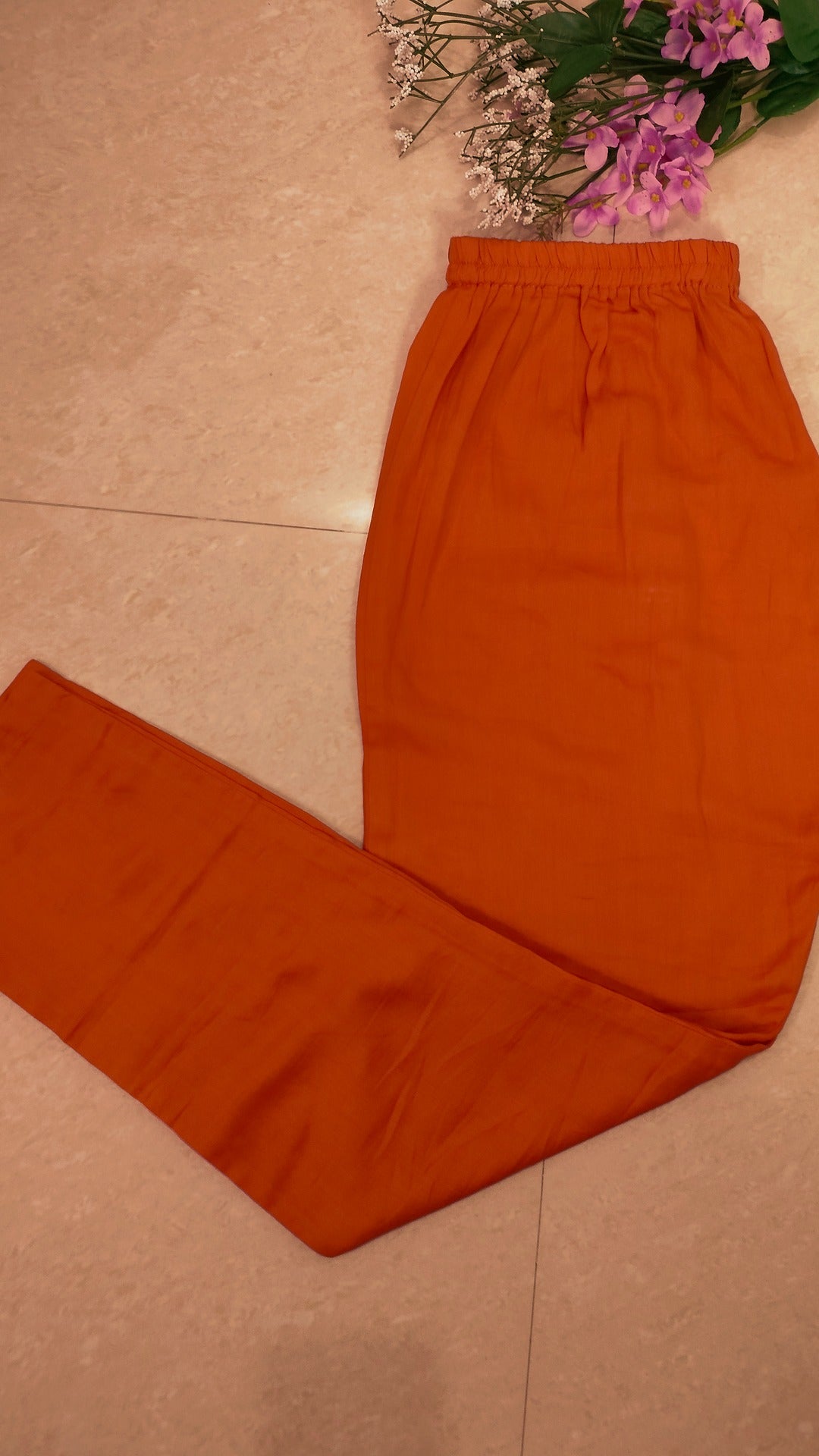 Rustorange colour Mul chanderi straight cut 3- piece suit set