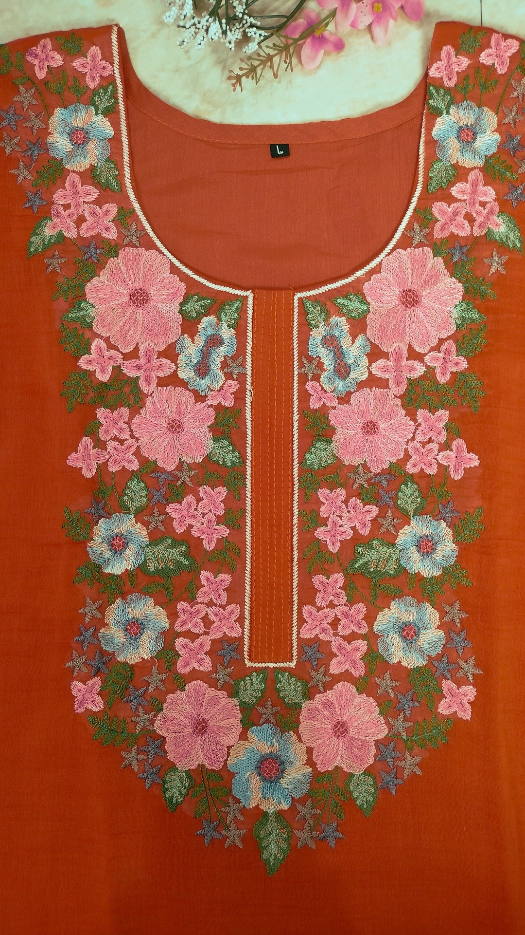 Rustorange colour Mul chanderi straight cut 3- piece suit set