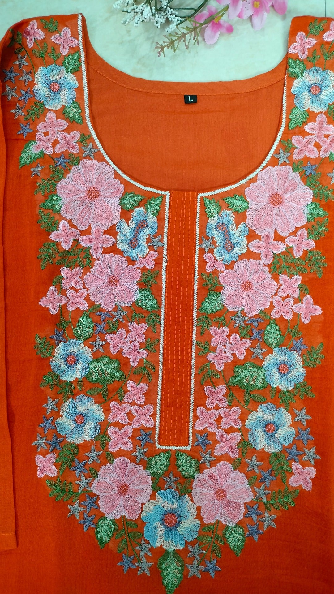 Rustorange colour Mul chanderi straight cut 3- piece suit set