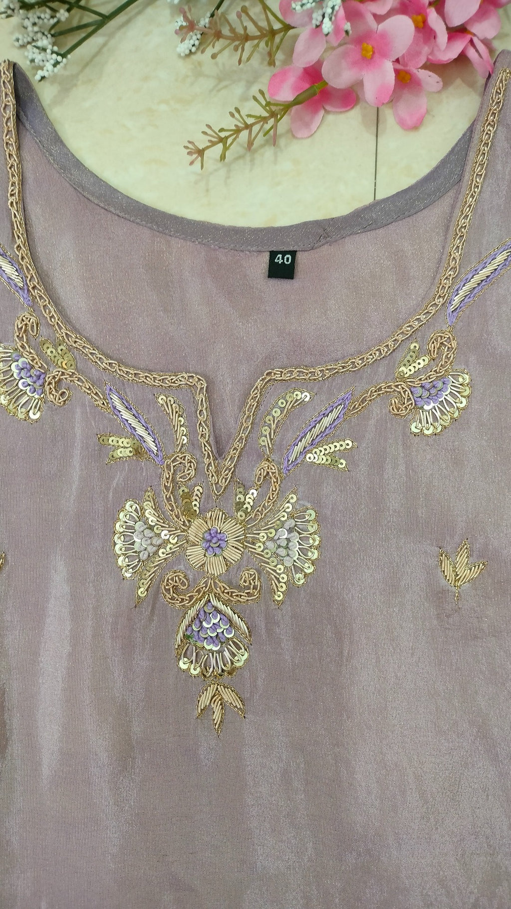 lilac ombre tissue 3 piece straight cut tunic set