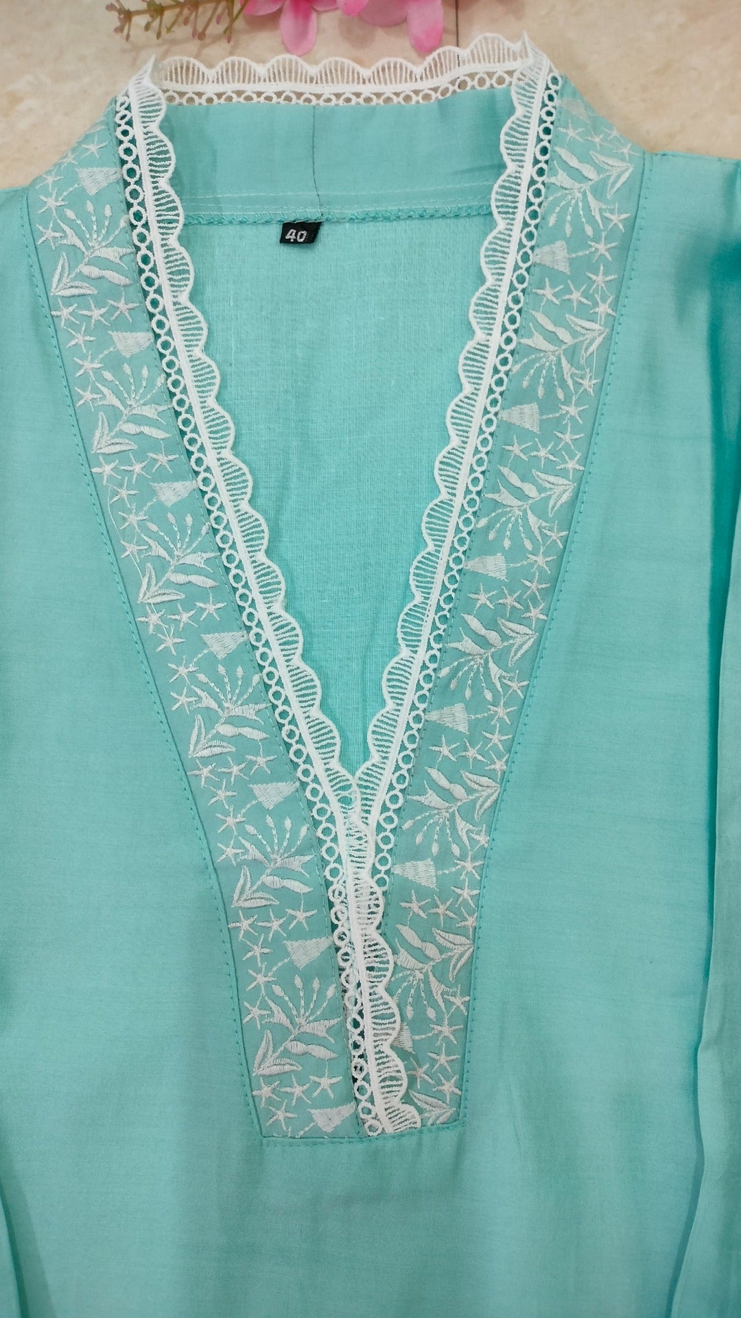 Sky blue coloured silk blend straight cut suit set