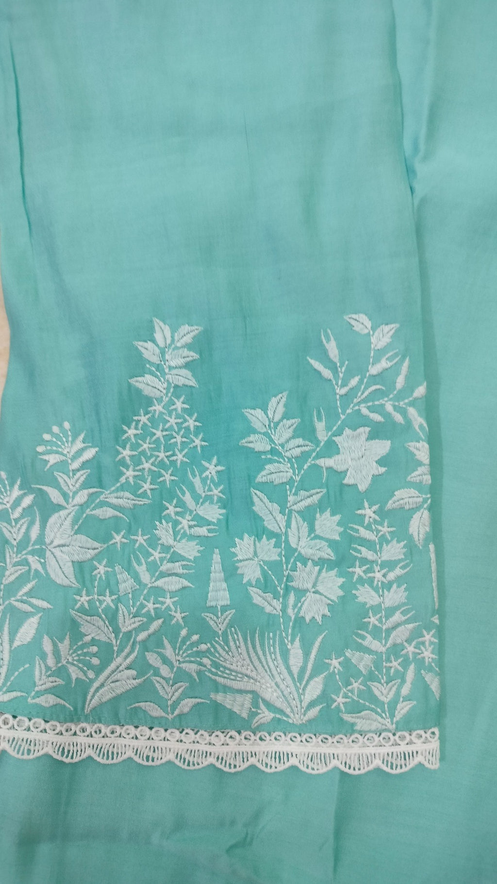 Sky blue coloured silk blend straight cut suit set